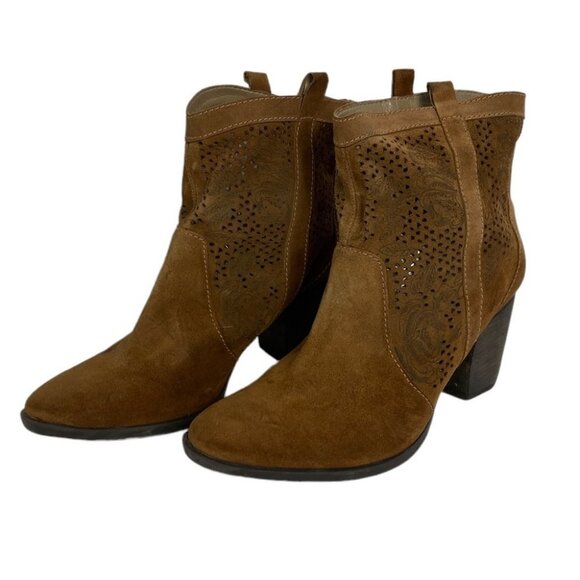 Esdra Leather Cut Out Heeled Ankle Booties Size 39 or US Size 10 Brazili Boho - Picture 2 of 11